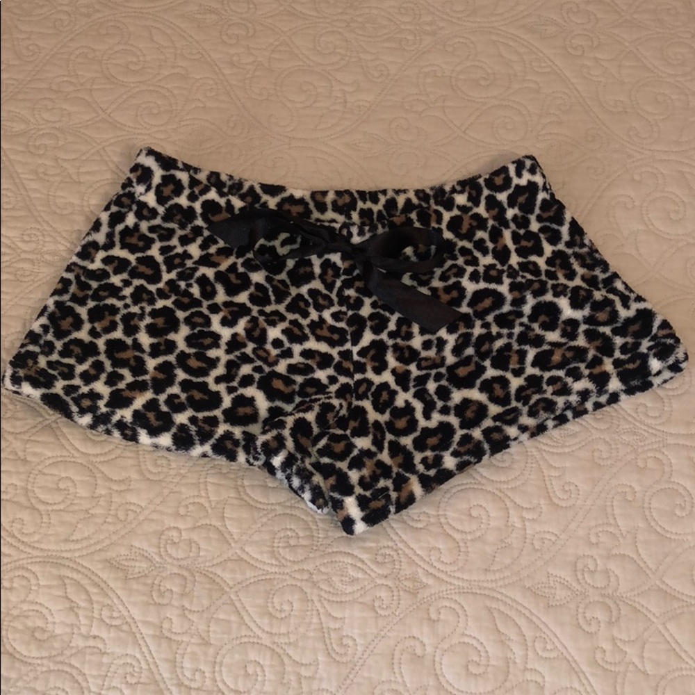 LEOPARD print soft furry pajama bottoms with bow.